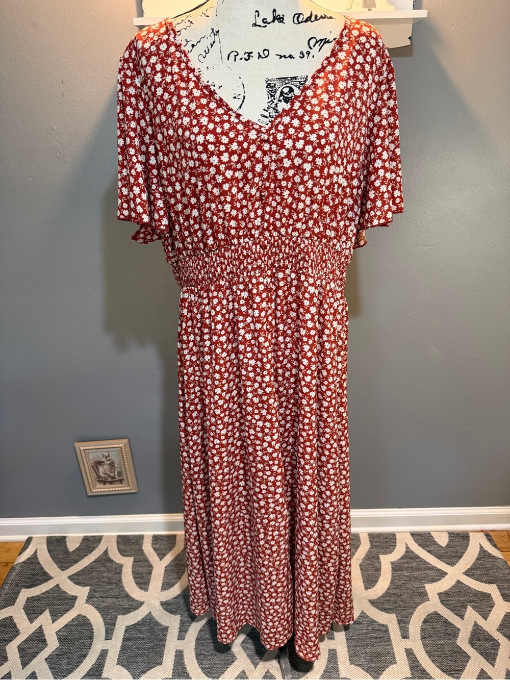 SHEIN RED FLORAL MAXI DRESS WITH WHITE DAISY PRINT SZ 4X